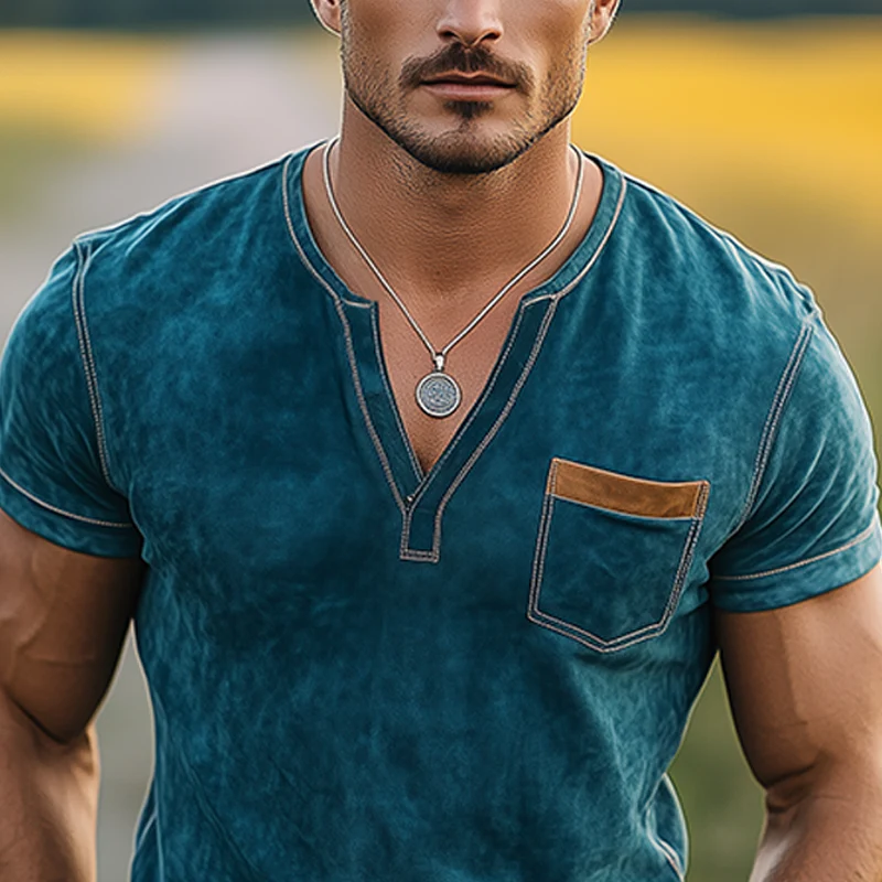 Federico | Men'S Spring And Summer Casual Thin Suede V-Neck Slim Short-Sleeved T-Shirt - Image 4