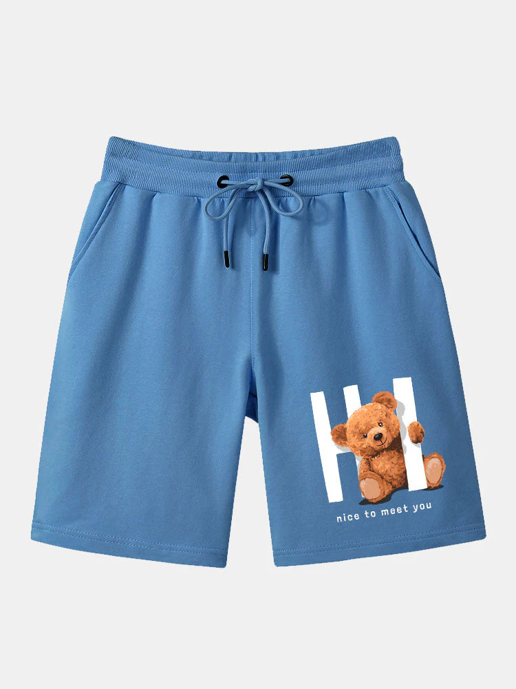 Federico | Slogan Bear Print Mid Length Shorts - Image 2