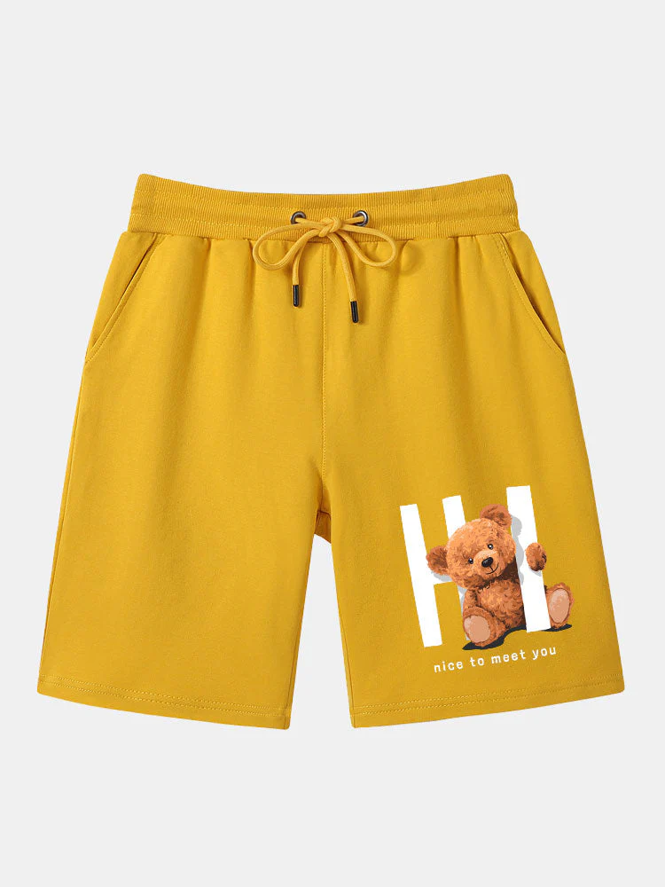 Federico | Slogan Bear Print Mid Length Shorts - Image 4