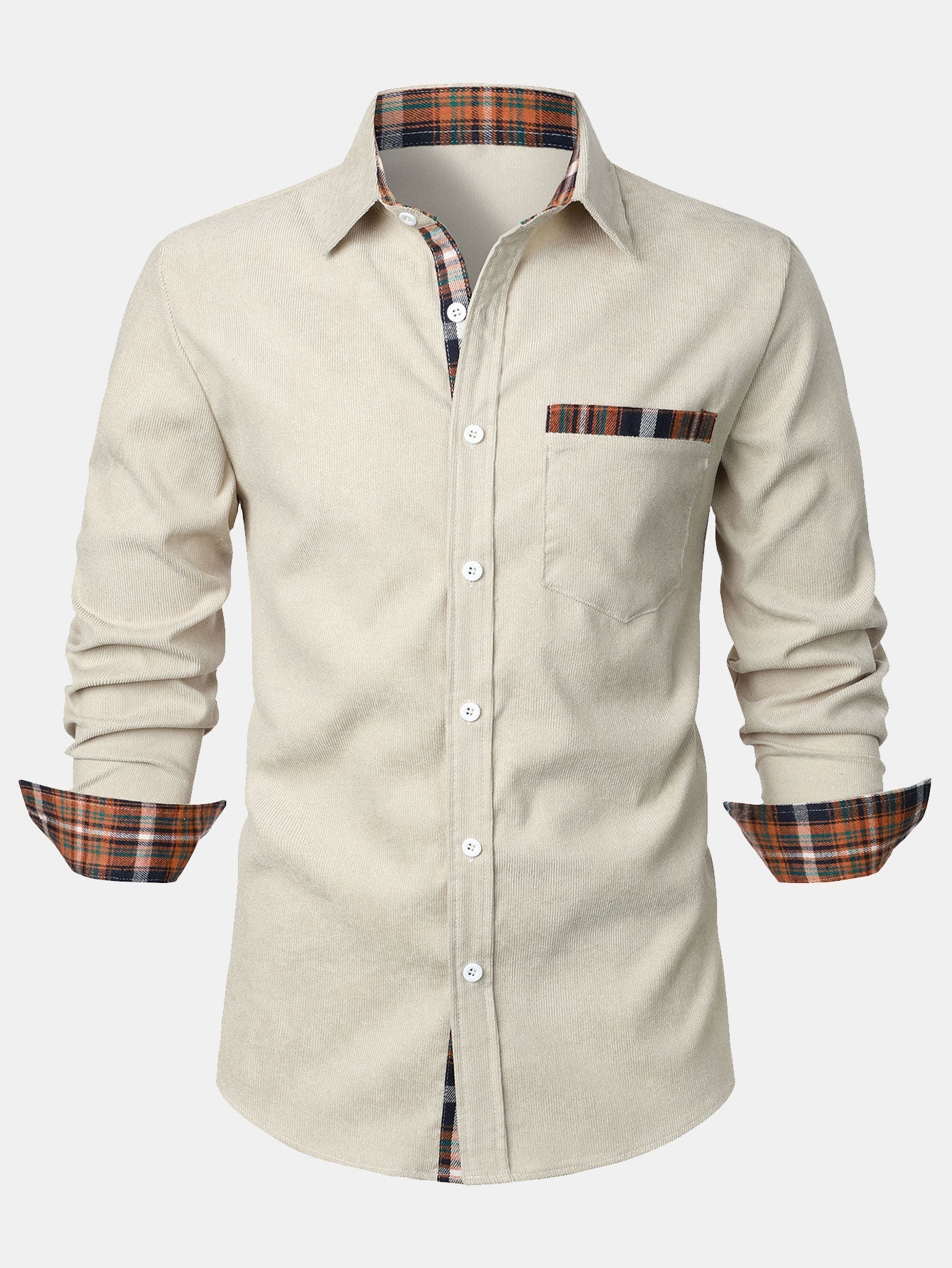 Felicio® | Corduroy Plaid Panel Button Up Shirt - Image 12