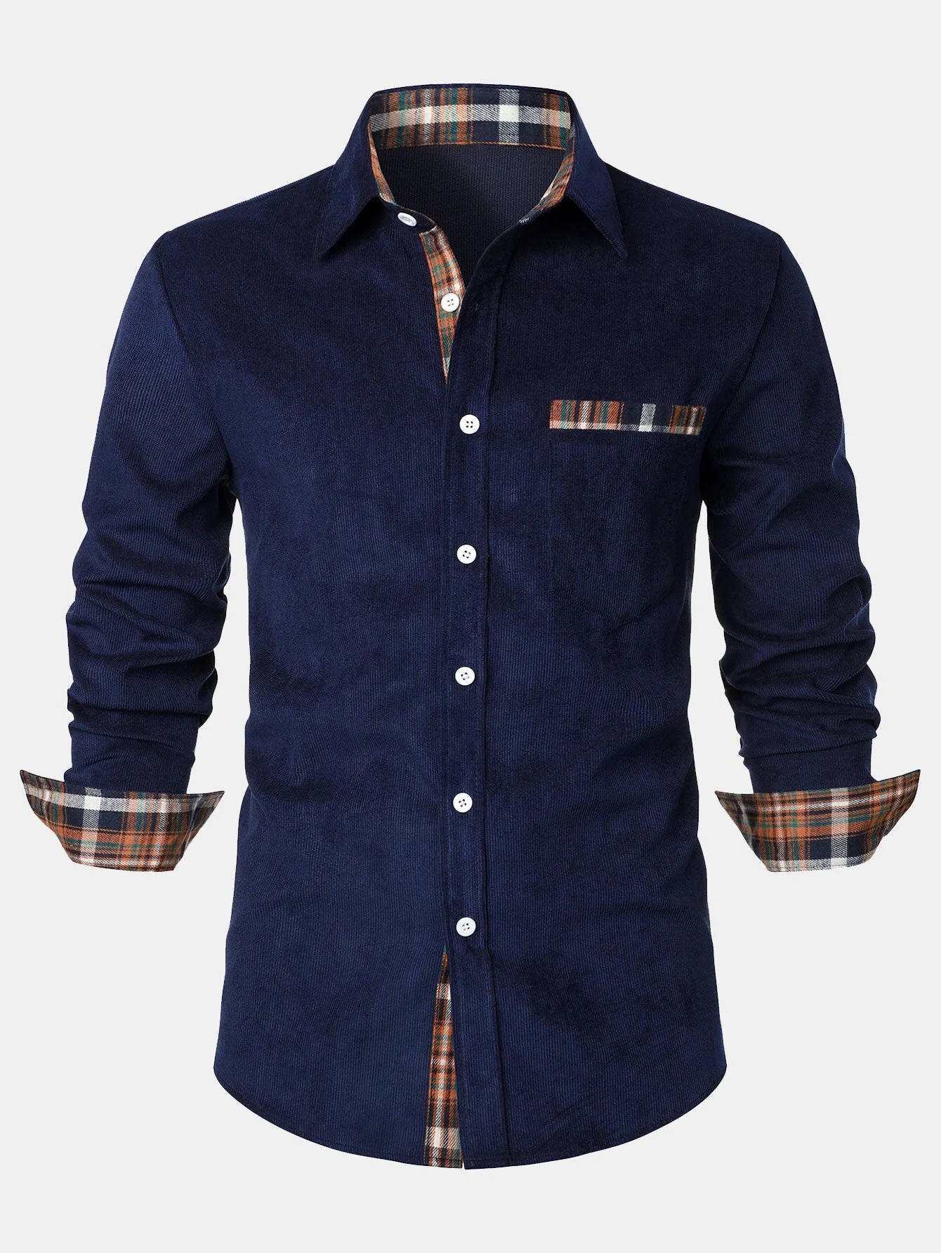 Felicio® | Corduroy Plaid Panel Button Up Shirt - Image 14