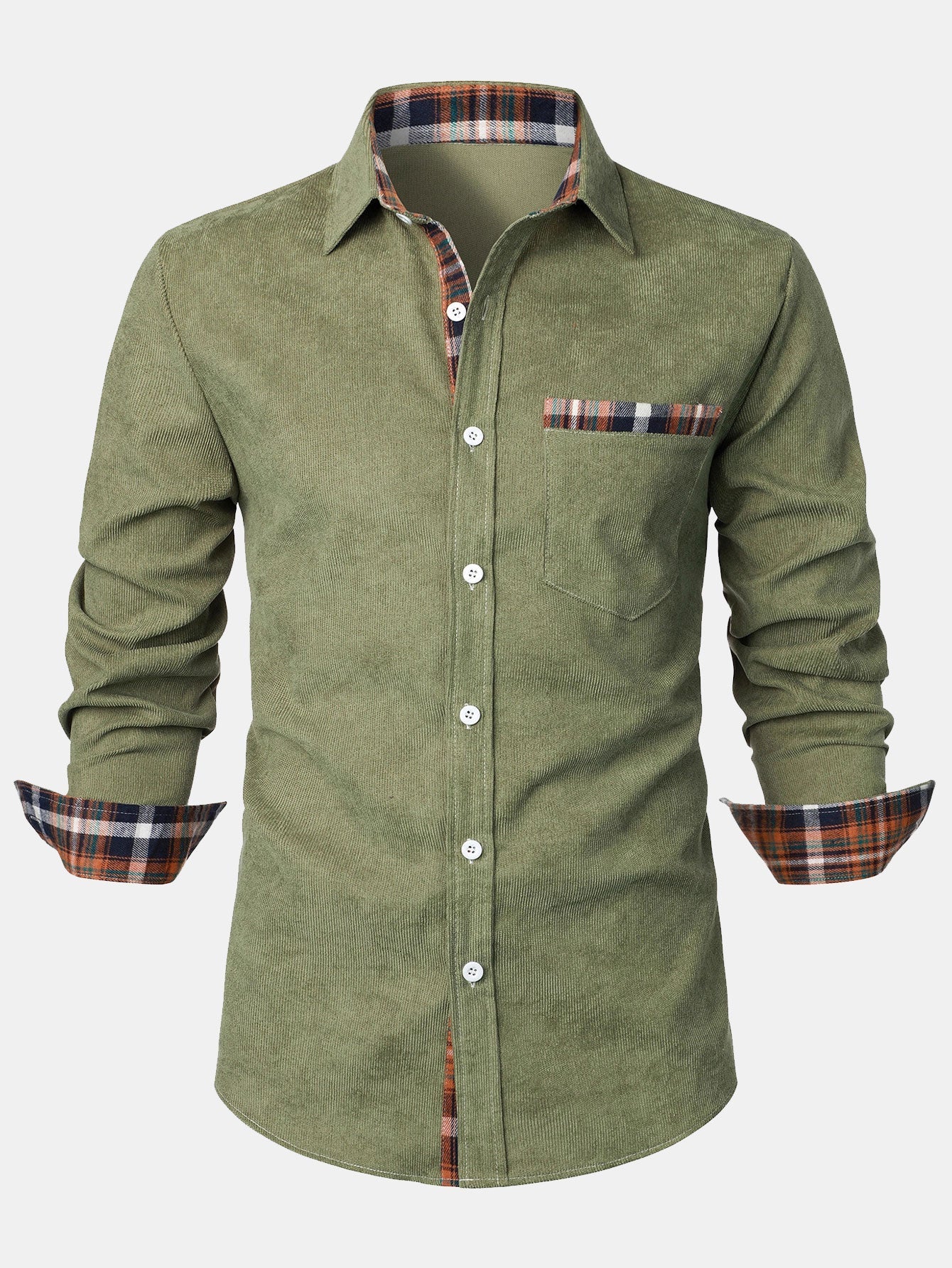 Felicio® | Corduroy Plaid Panel Button Up Shirt - Image 16