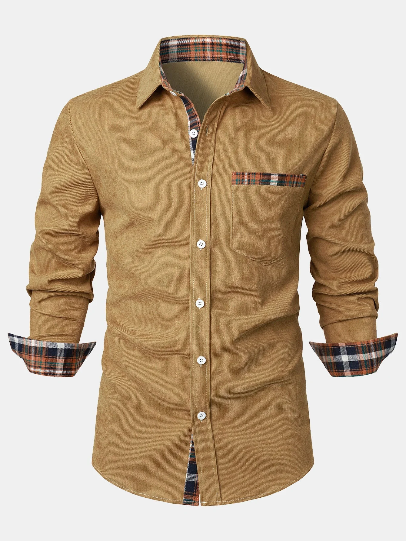 Felicio® | Corduroy Plaid Panel Button Up Shirt - Image 18