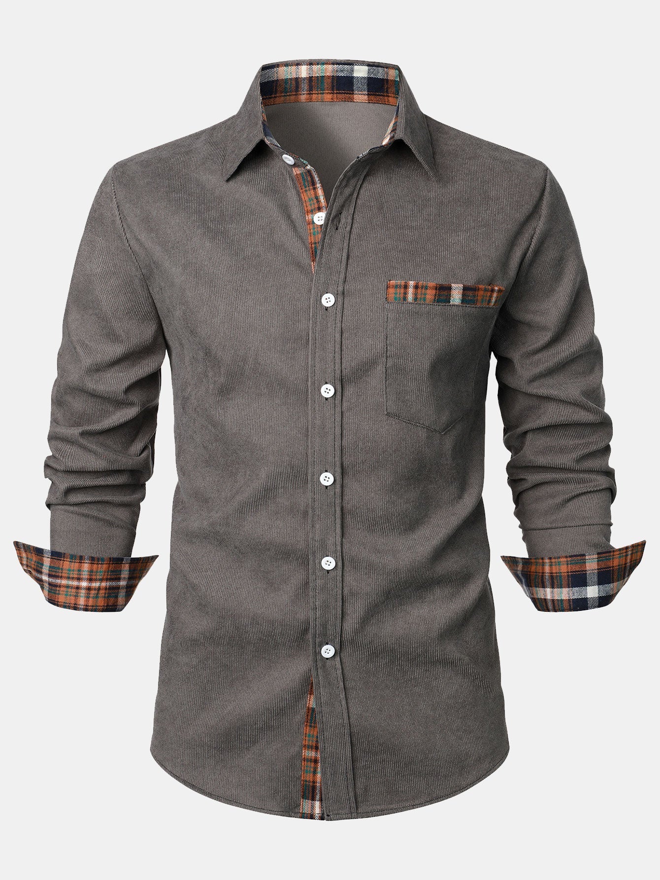 Felicio® | Corduroy Plaid Panel Button Up Shirt - Image 5