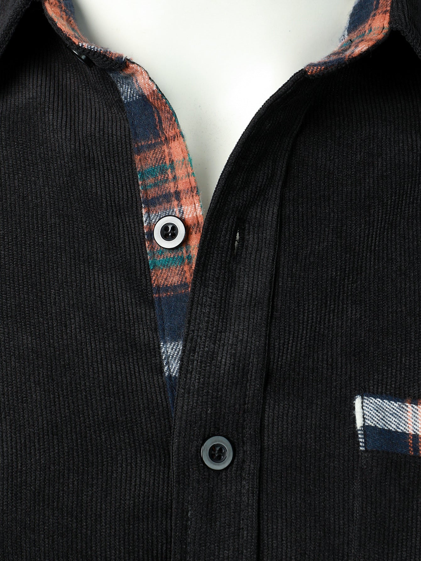 Felicio® | Corduroy Plaid Panel Button Up Shirt - Image 7