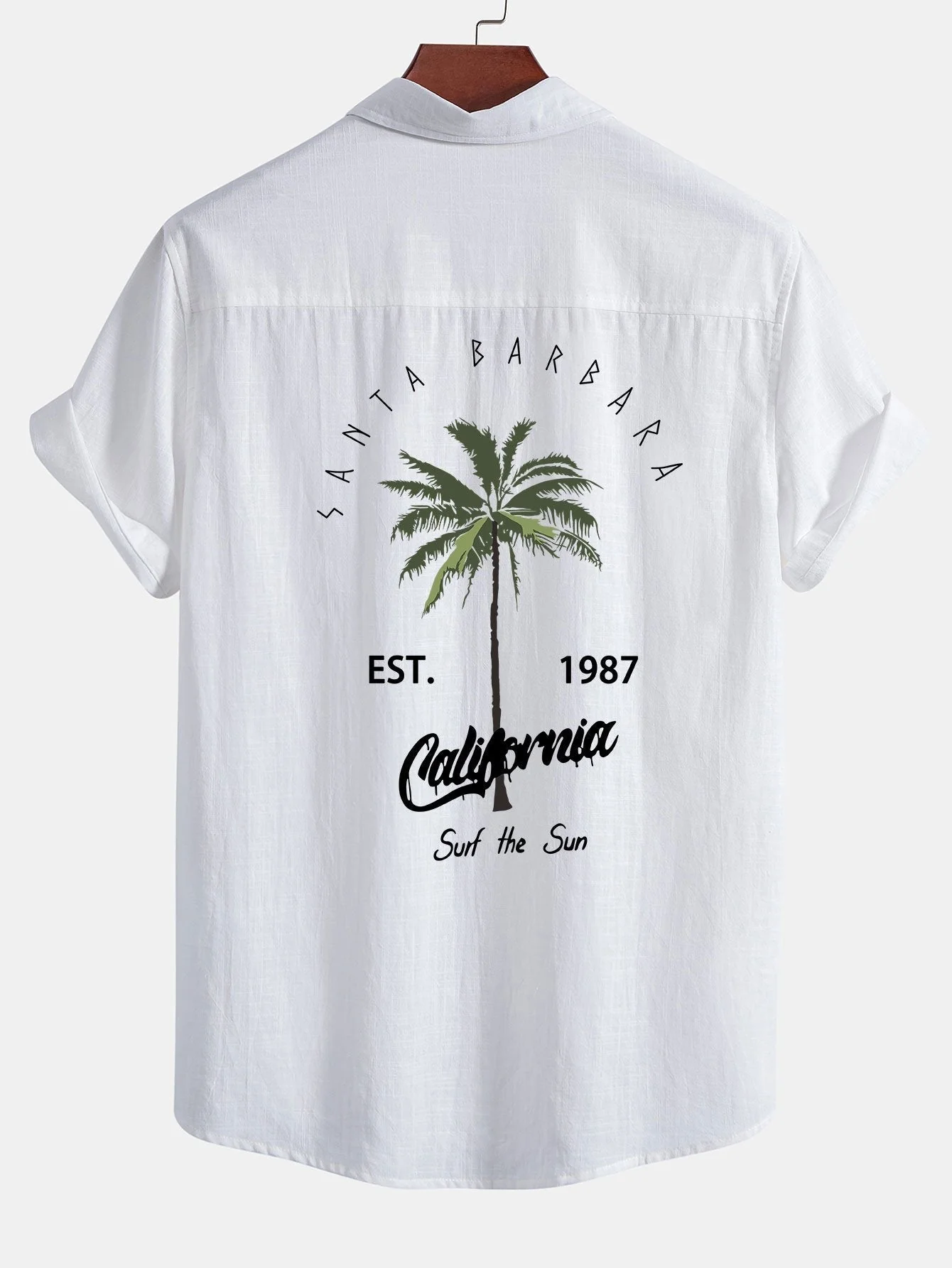 Félix® | Palm Tree Print Linen Look Cotton Button Up Shirt - Image 2