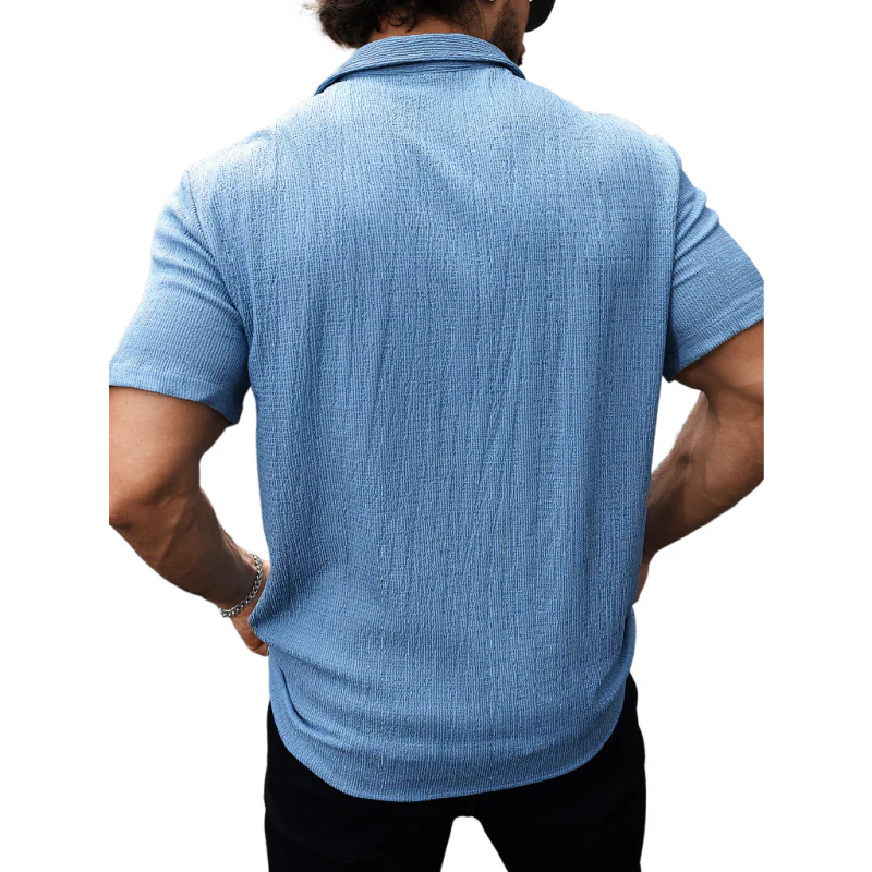 Fernando | Men'S Casual Cotton Blend Pleated Texture Lapel Slim Fit Short Sleeve Shirt - Image 4