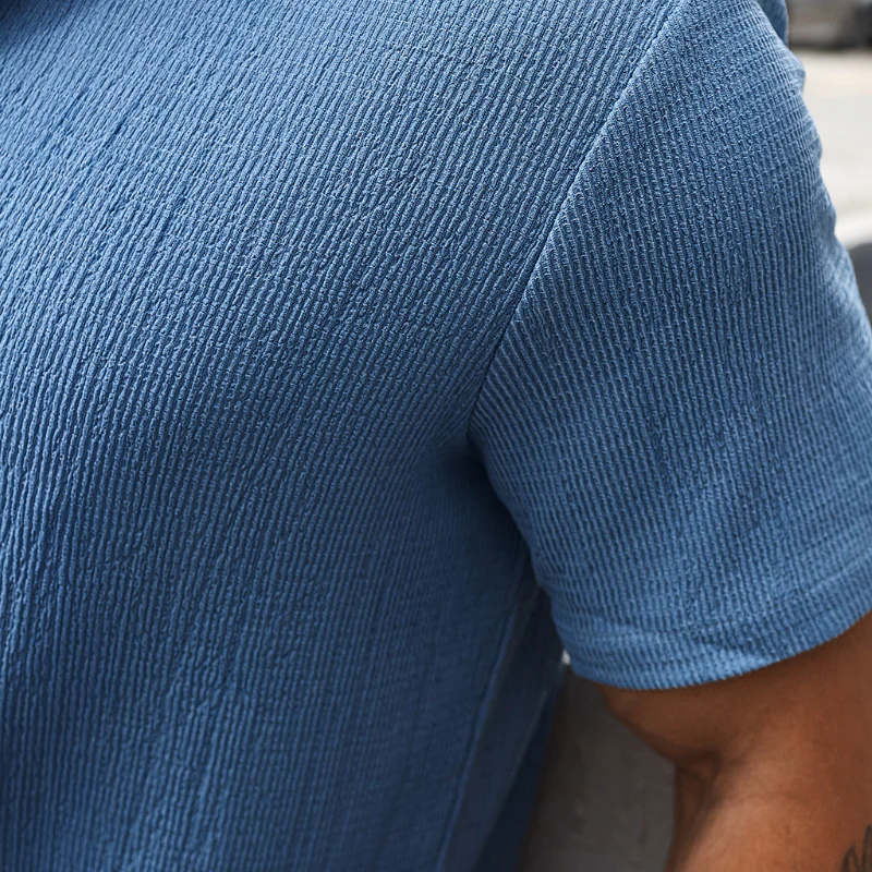 Fernando | Men'S Casual Cotton Blend Pleated Texture Lapel Slim Fit Short Sleeve Shirt - Image 5