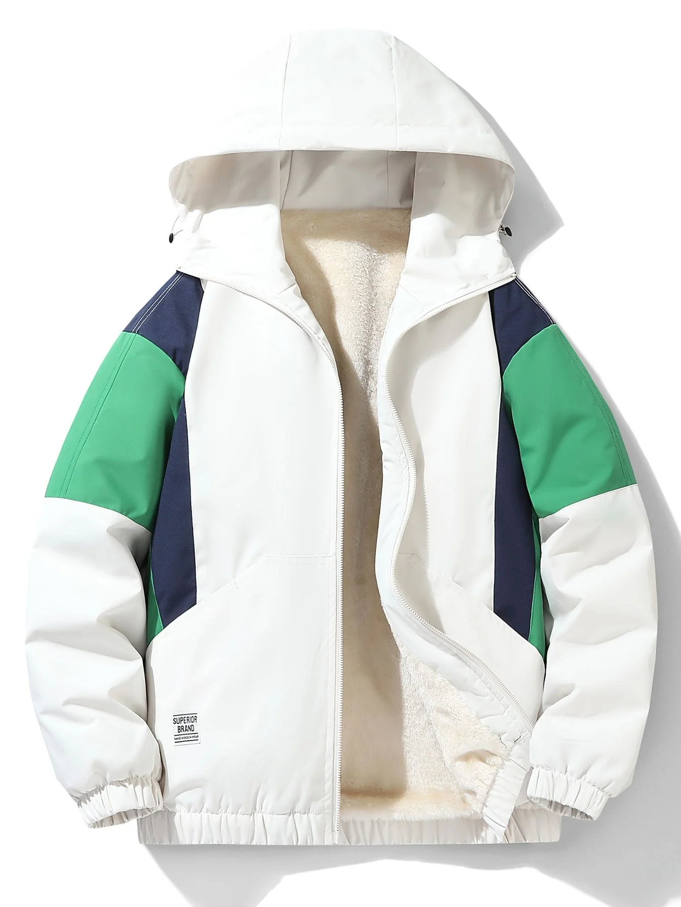 Fernando | Teddy Fleece Lined Color Block Hooded Windbreaker - Image 7