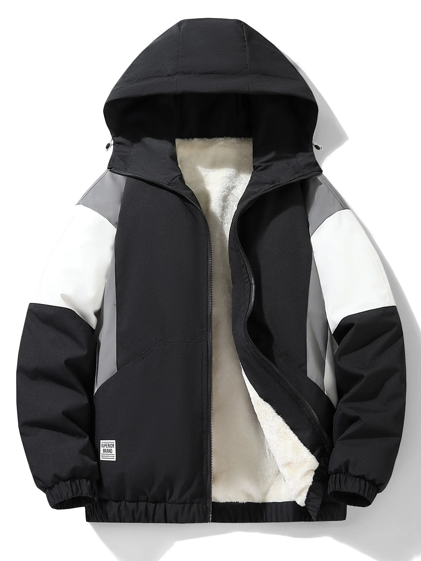 Fernando | Teddy Fleece Lined Color Block Hooded Windbreaker - Image 8