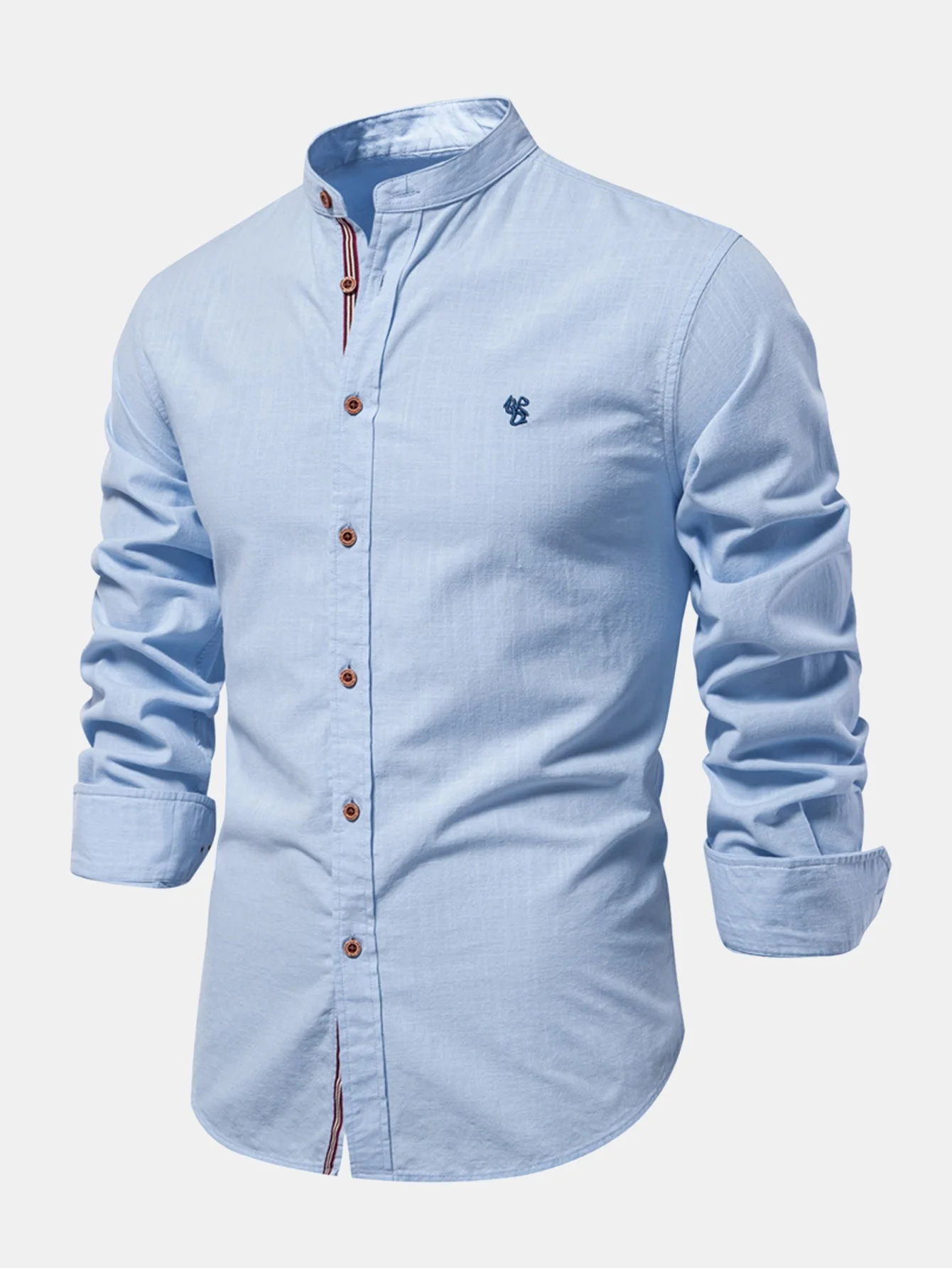 Florentino® | Long Sleeve Linen Look Stand Collar Shirt & Straight Leg Linen Pants - Image 2