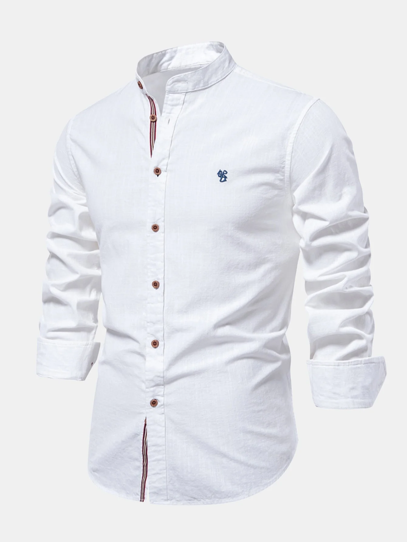 Florentino® | Long Sleeve Linen Look Stand Collar Shirt & Straight Leg Linen Pants - Image 3