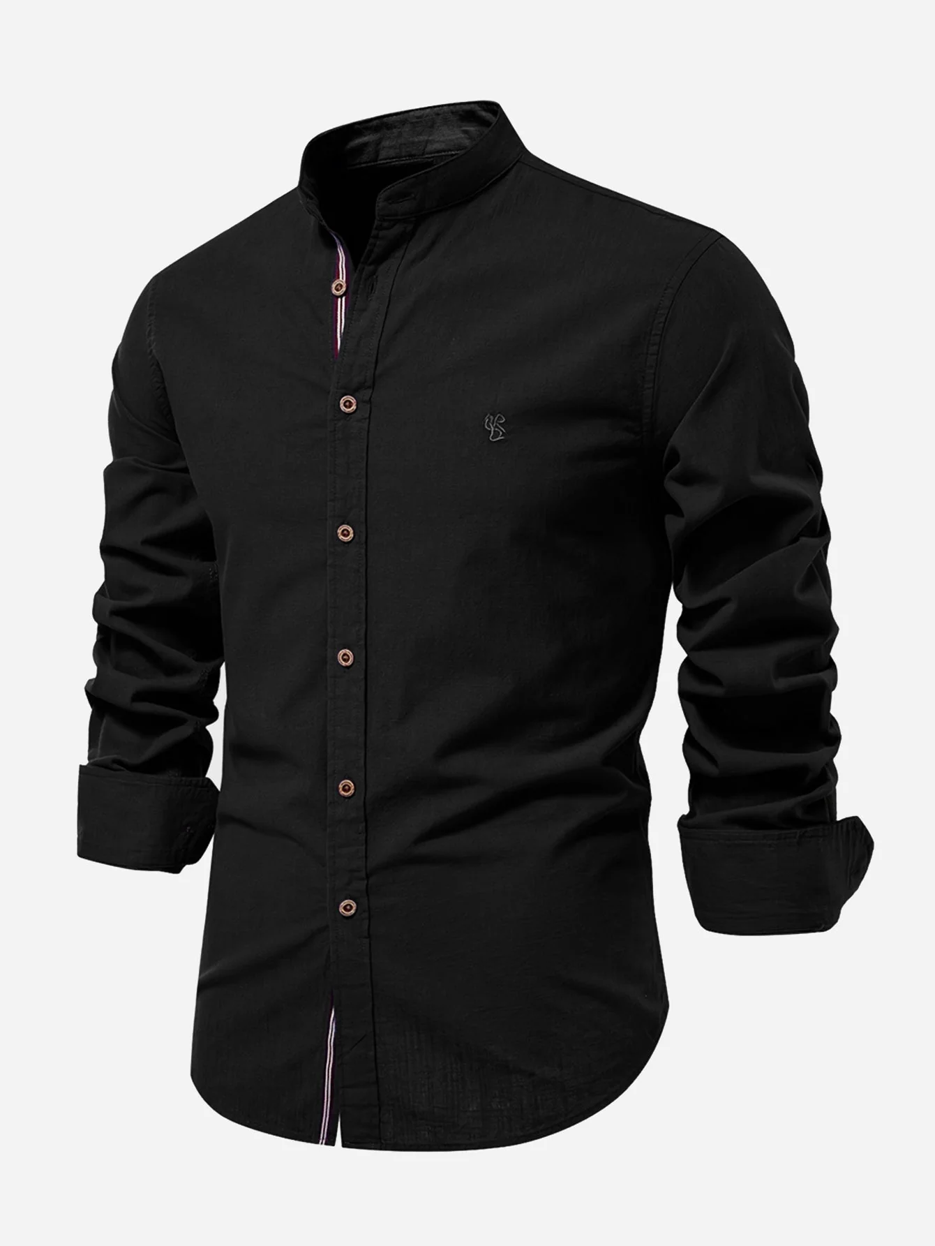 Florentino® | Long Sleeve Linen Look Stand Collar Shirt & Straight Leg Linen Pants - Image 5