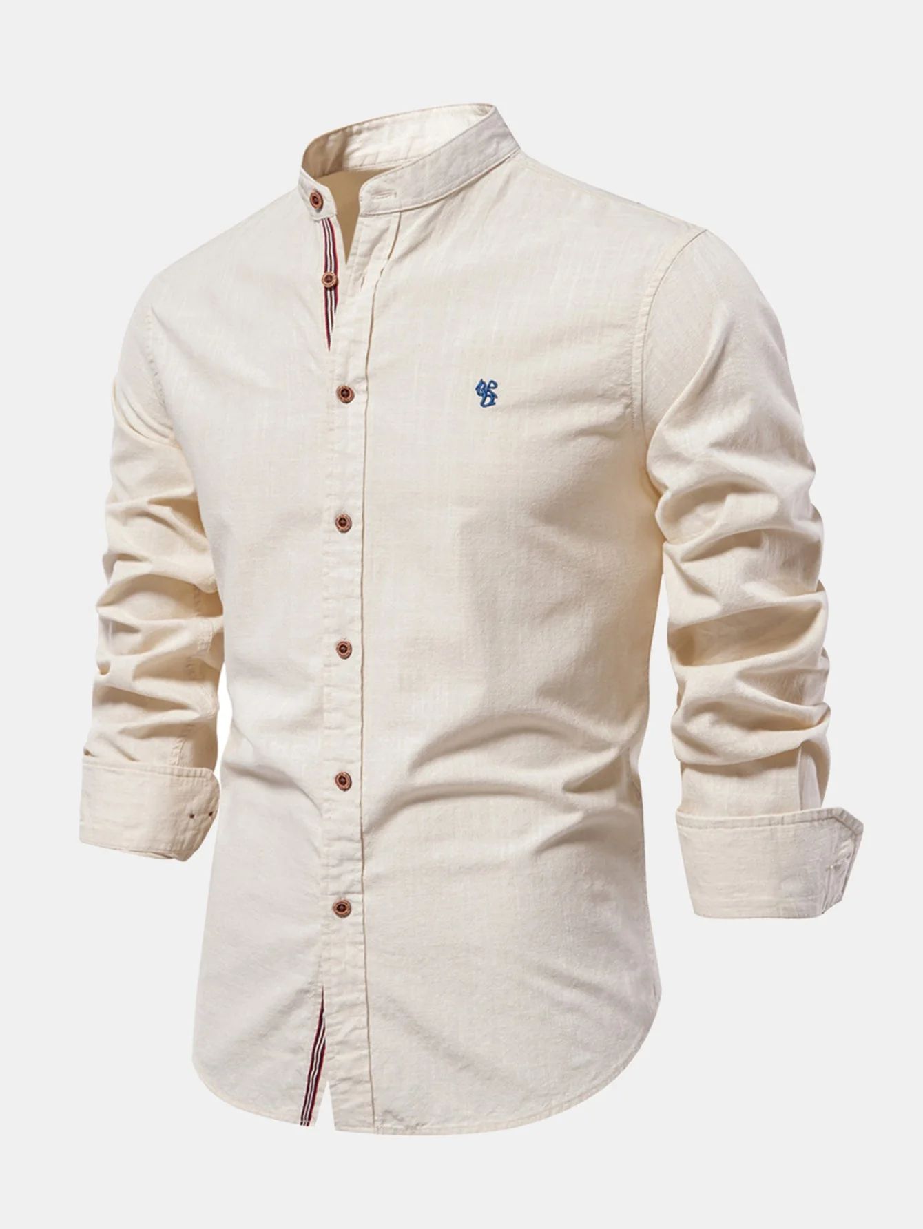 Florentino® | Long Sleeve Linen Look Stand Collar Shirt & Straight Leg Linen Pants - Image 6