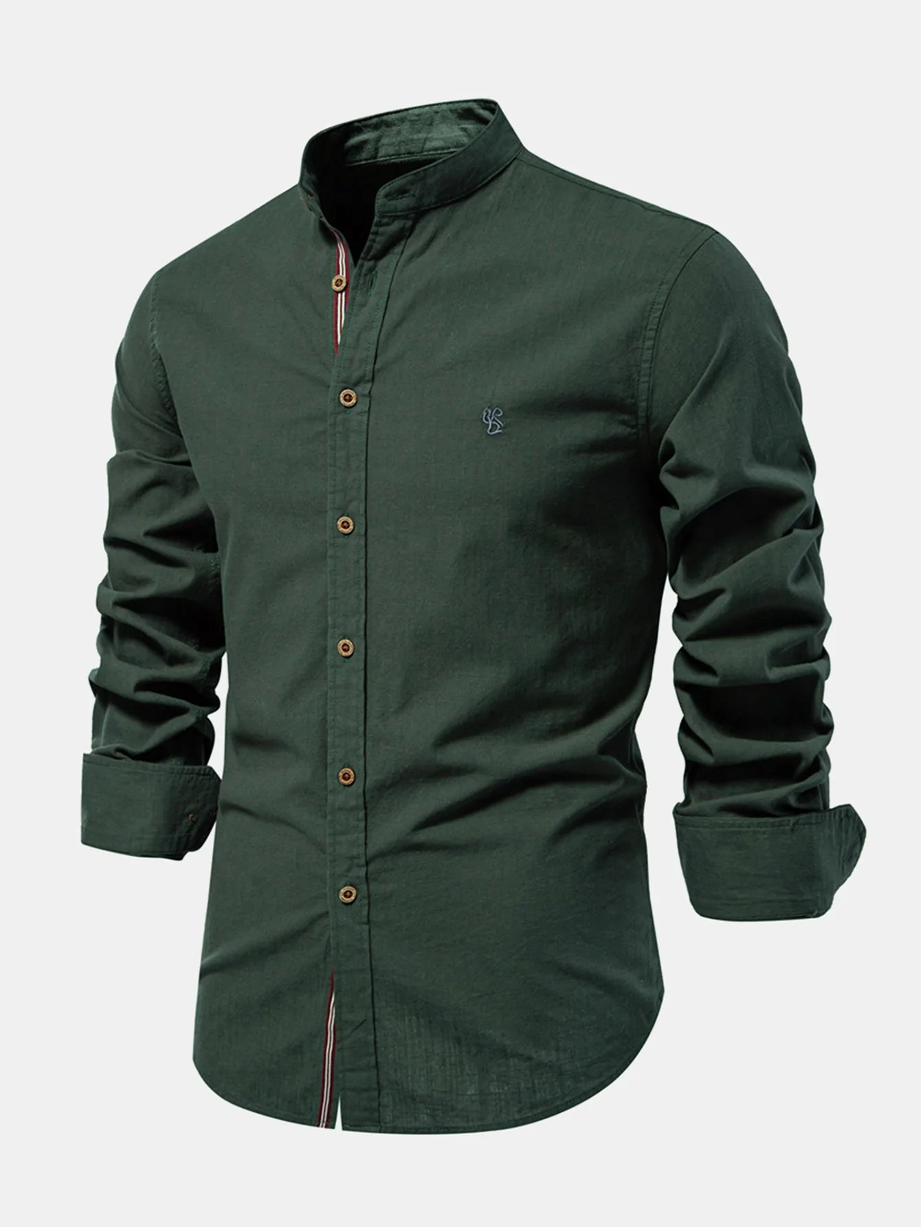 Florentino® | Long Sleeve Linen Look Stand Collar Shirt & Straight Leg Linen Pants - Image 7