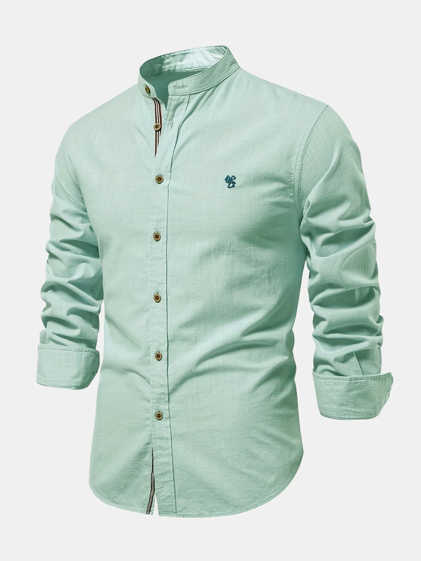 Florentino® | Long Sleeve Linen Look Stand Collar Shirt & Straight Leg Linen Pants - Image 8