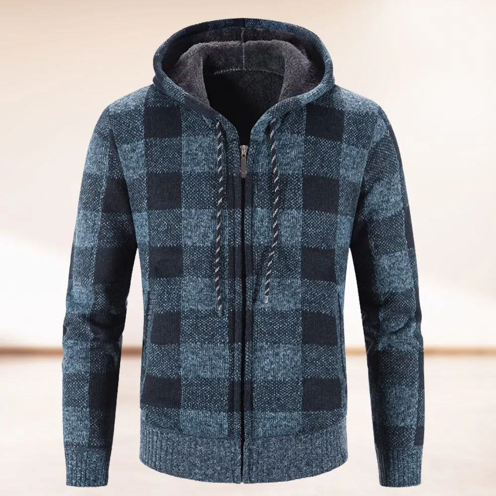 Forbes® | Fashionably Warm Checked Cardigan With Hood - Image 2
