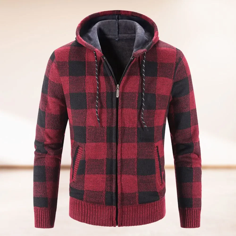 Forbes® | Fashionably Warm Checked Cardigan With Hood - Image 3