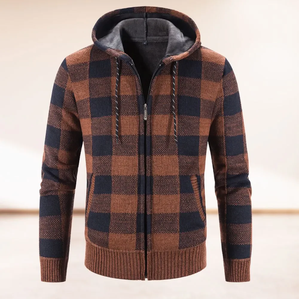 Forbes® | Fashionably Warm Checked Cardigan With Hood - Image 4