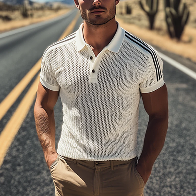 Forrest | Men'S Spring And Summer Fashion Casual Knitted Patchwork Striped Short-Sleeved Polo Shirt - Image 2