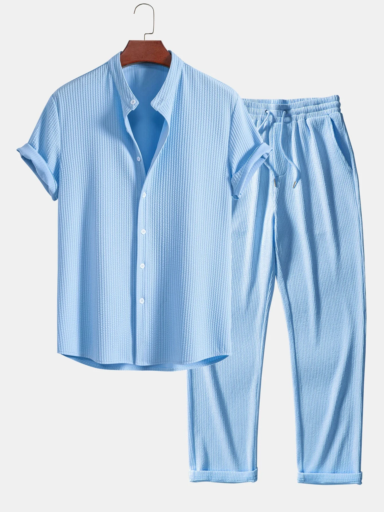 Francis® | Muscle Fit Ribbed Stand Collar Shirt & Straight Leg Ribbed Pants - Image 2