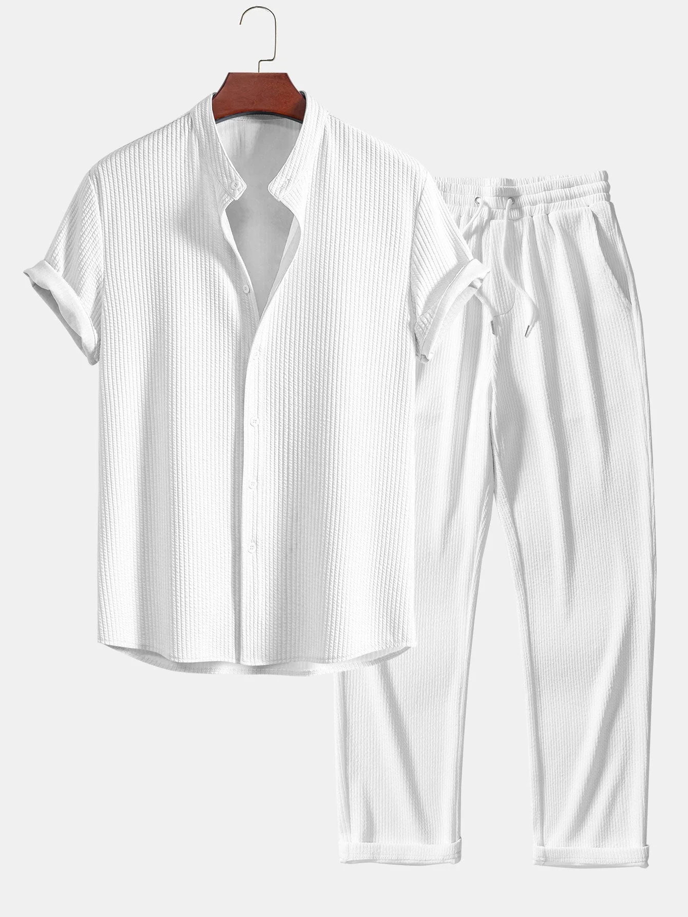 Francis® | Muscle Fit Ribbed Stand Collar Shirt & Straight Leg Ribbed Pants - Image 3