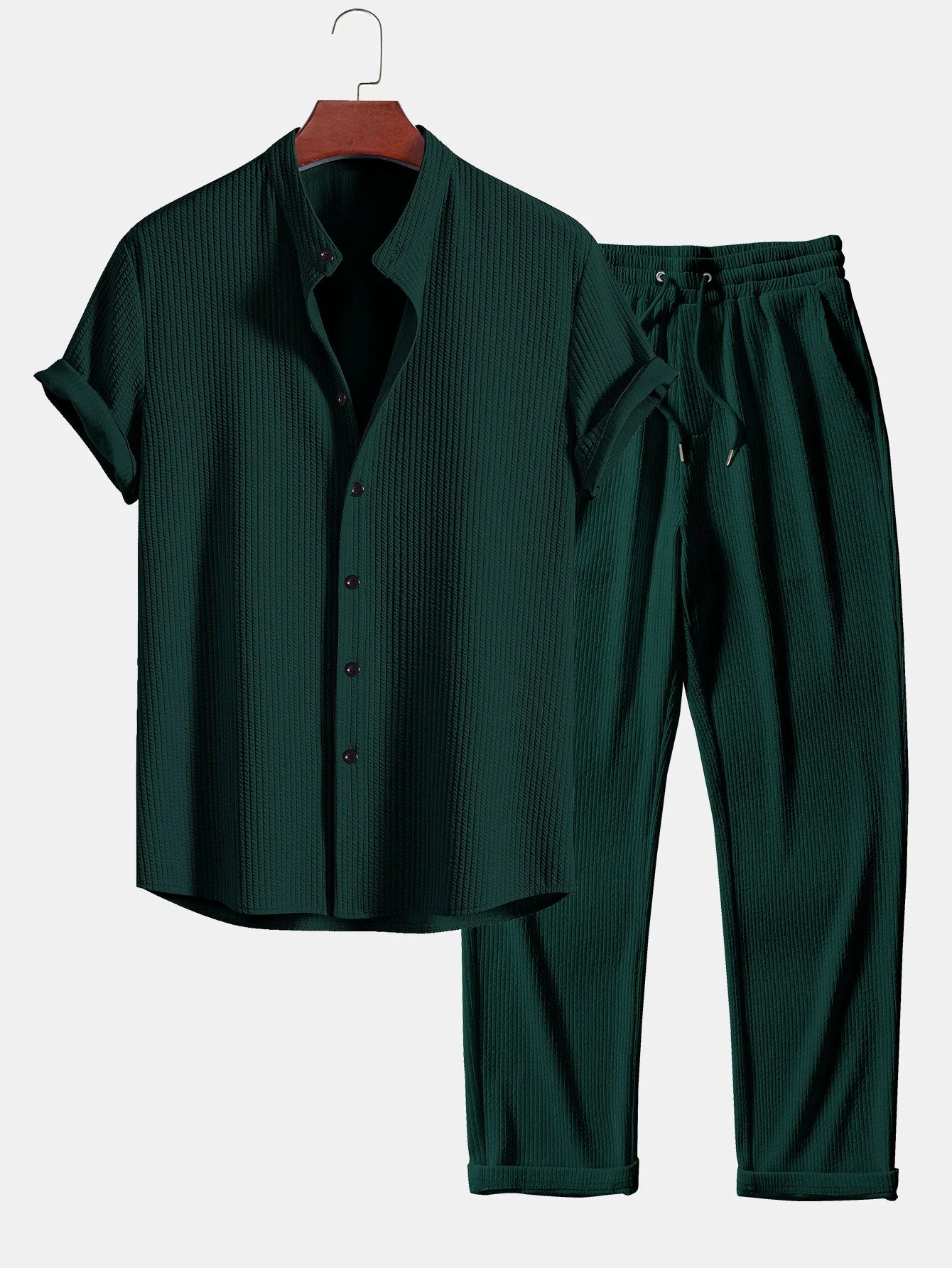 Francis® | Muscle Fit Ribbed Stand Collar Shirt & Straight Leg Ribbed Pants - Image 4