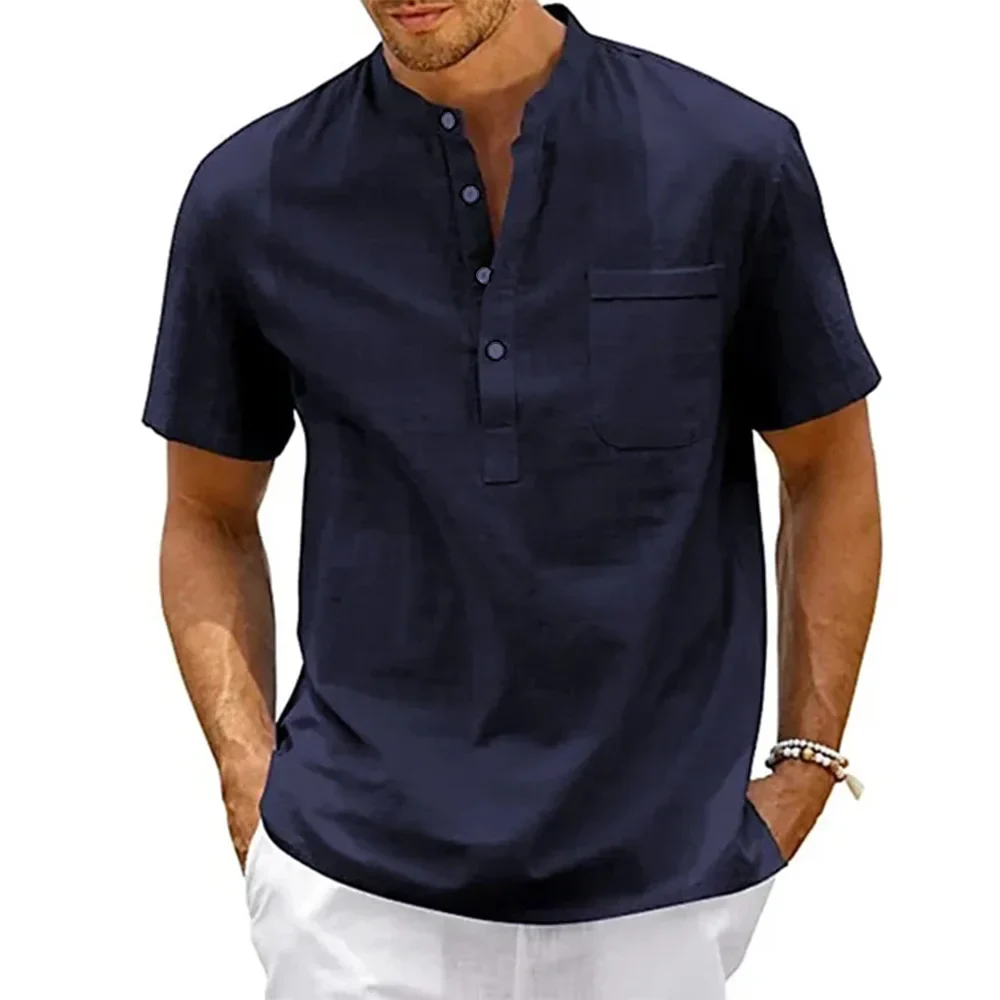 Francisco® | Henley Linen And Cotton Shirt - Image 7
