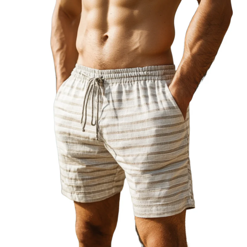 Frank | Men'S Casual Breathable Cotton Blend Striped Elastic Waist Holiday Shorts - Image 2
