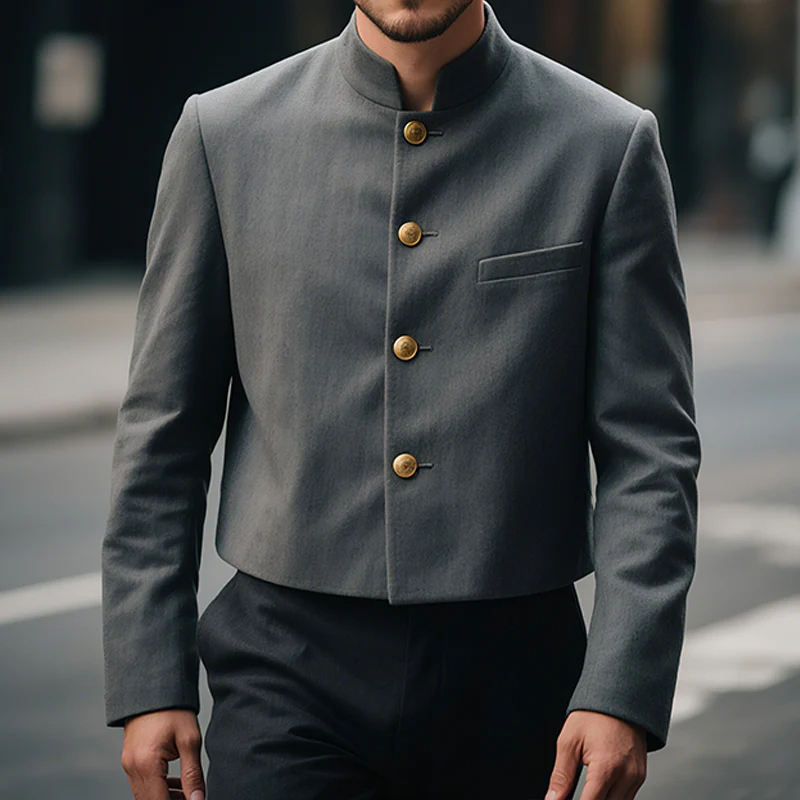Frank | Men'S Retro Casual Stand Collar Cropped Single Breasted Blazer - Image 2