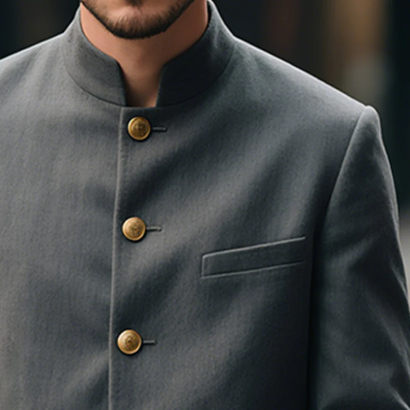 Frank | Men'S Retro Casual Stand Collar Cropped Single Breasted Blazer - Image 3