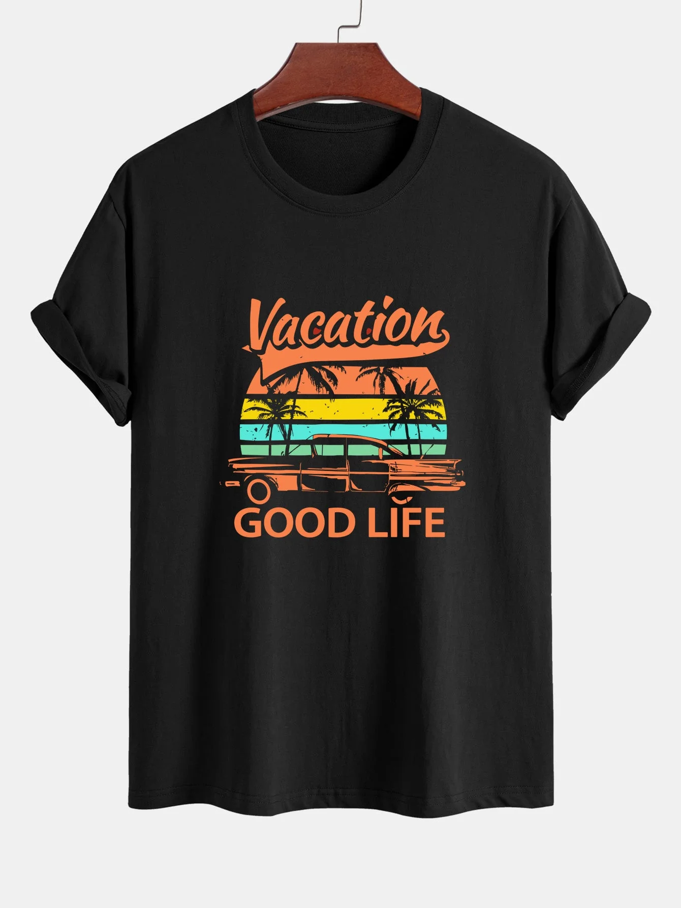 Fred® | Regular Fit Good Life On Vacation Print Cotton T-Shirt & Man Mid Length Drawstring Swim Shorts - Image 3