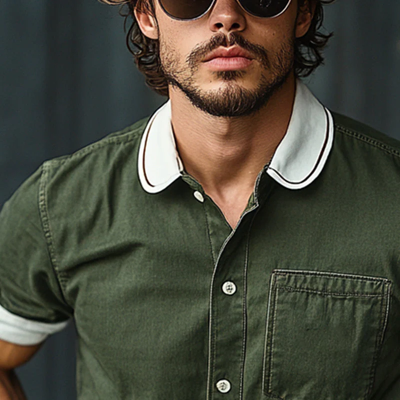 Frederick | Men'S Casual Cotton Contrast Color Short Sleeve Shirt - Image 3
