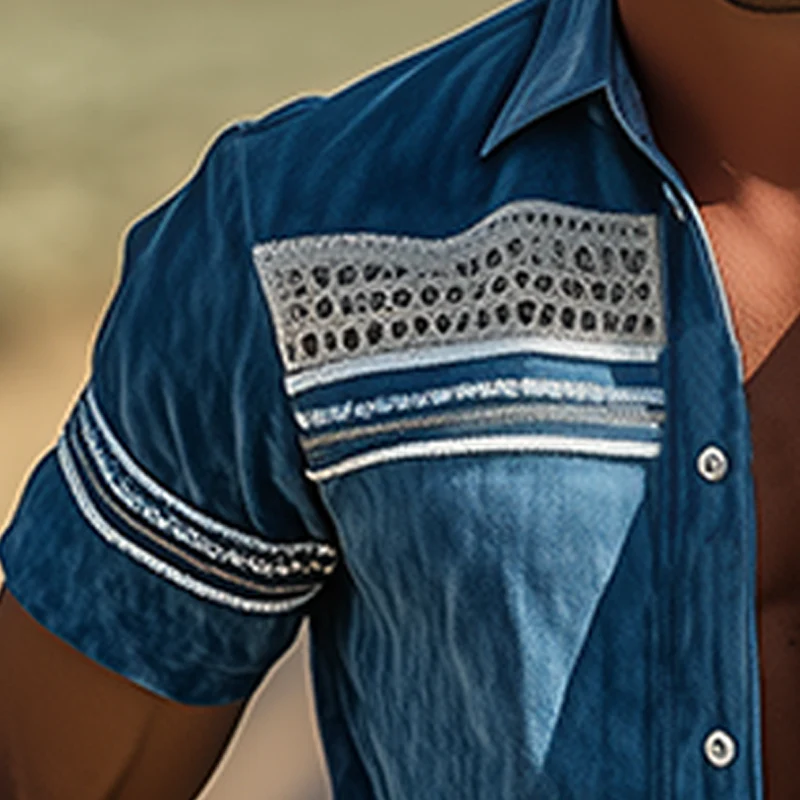 Gabe | Men'S Spring/Summer Suede Splicing Drop Mesh And Web Short Sleeve Shirt - Image 6