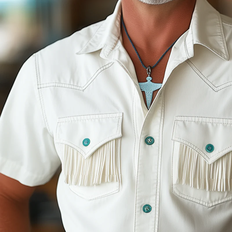 Gabe | Men'S Summer Western Cowboy Style Tassel Short Sleeve Shirt - Image 3