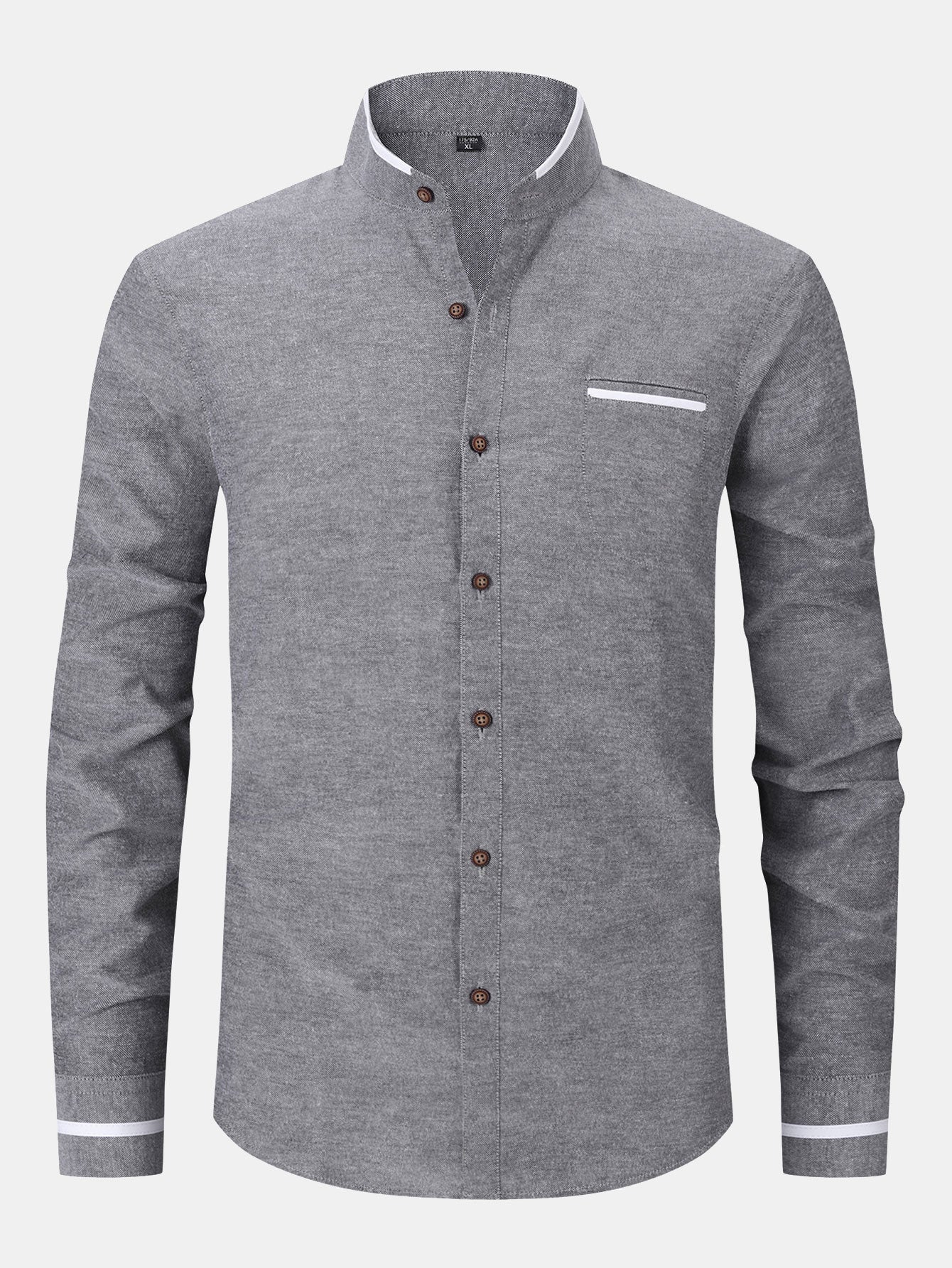 Gabino® | Long Sleeve Contrast Stand Collar Oxford Shirt - Image 11