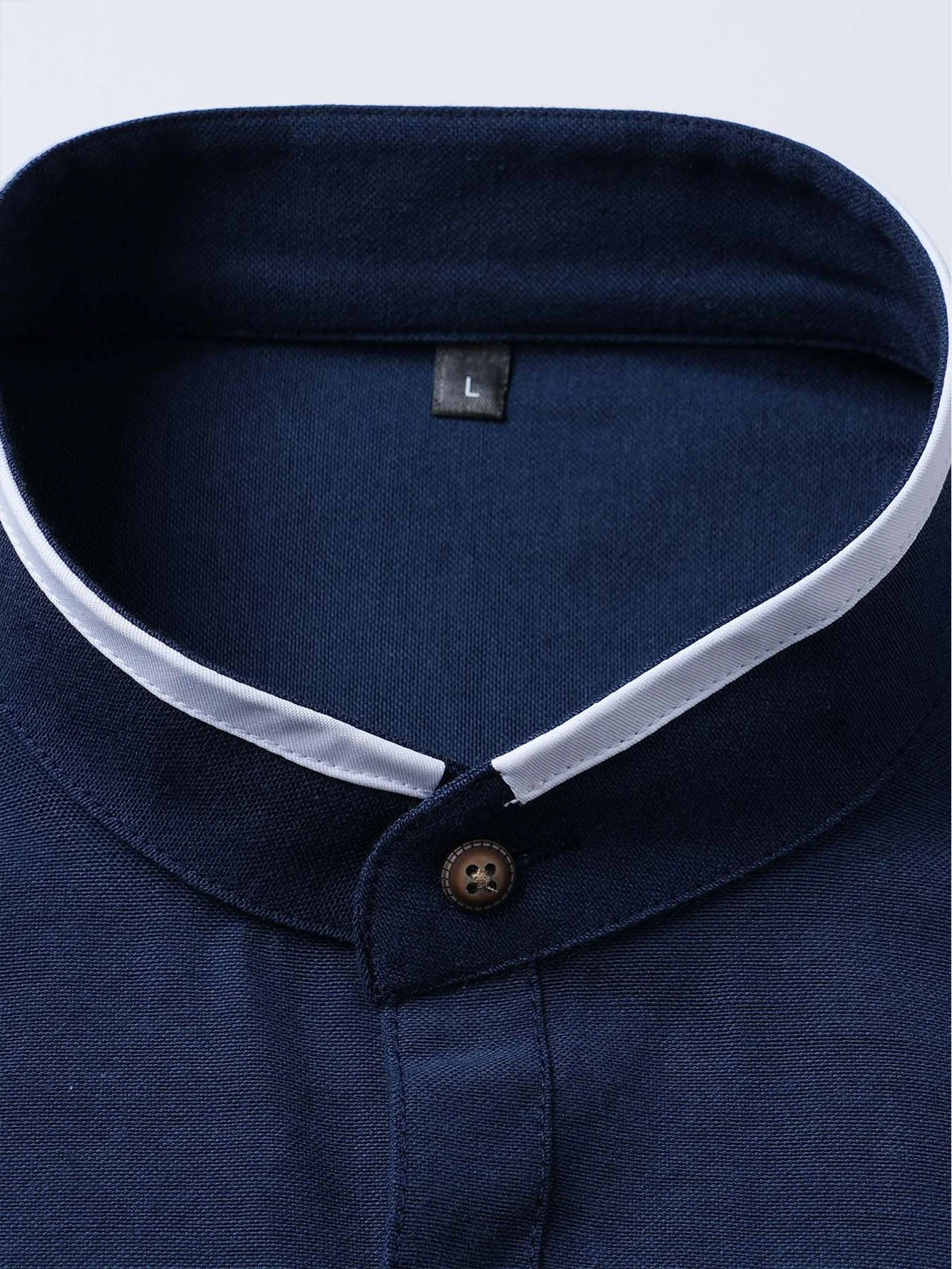Gabino® | Long Sleeve Contrast Stand Collar Oxford Shirt - Image 13