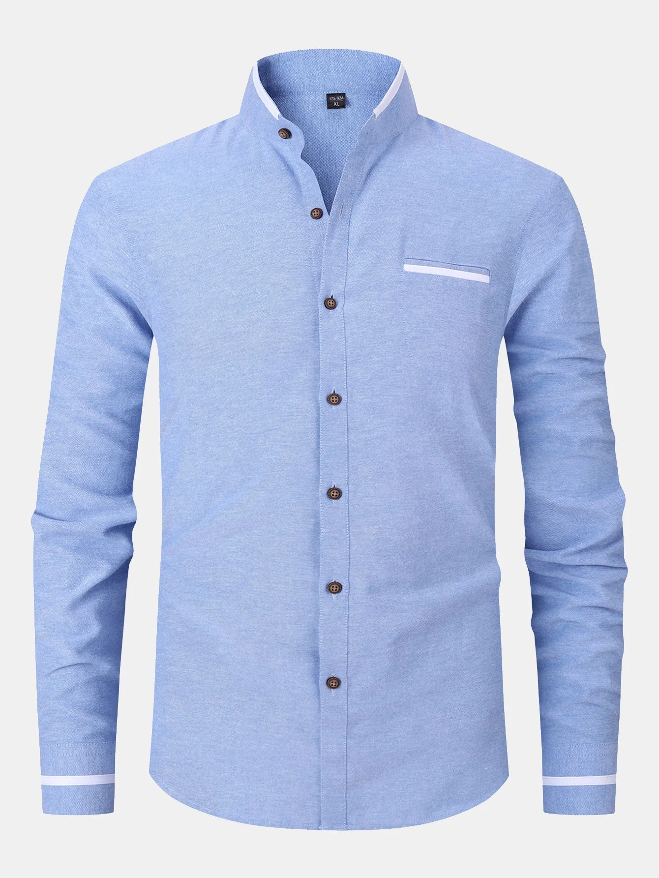 Gabino® | Long Sleeve Contrast Stand Collar Oxford Shirt - Image 7