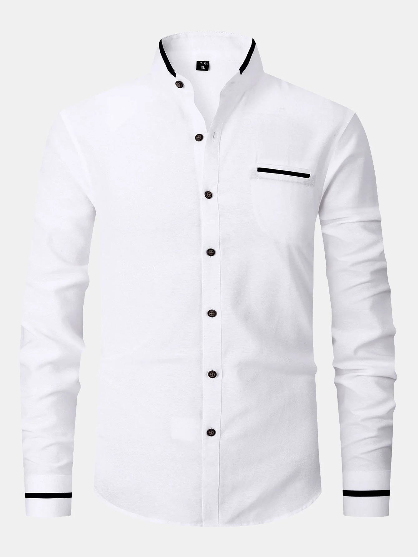Gabino® | Long Sleeve Contrast Stand Collar Oxford Shirt - Image 9