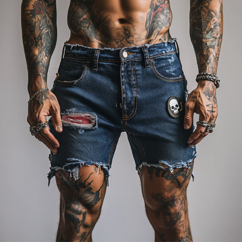 Gabriel | Men'S Skull Ripped Denim Shorts - Image 2
