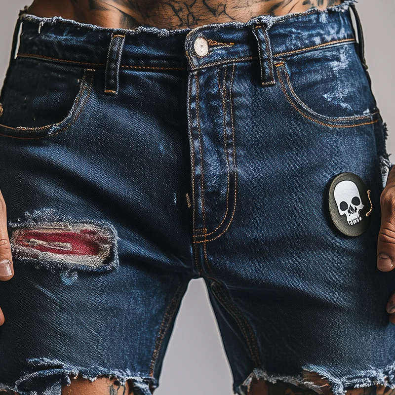 Gabriel | Men'S Skull Ripped Denim Shorts - Image 3