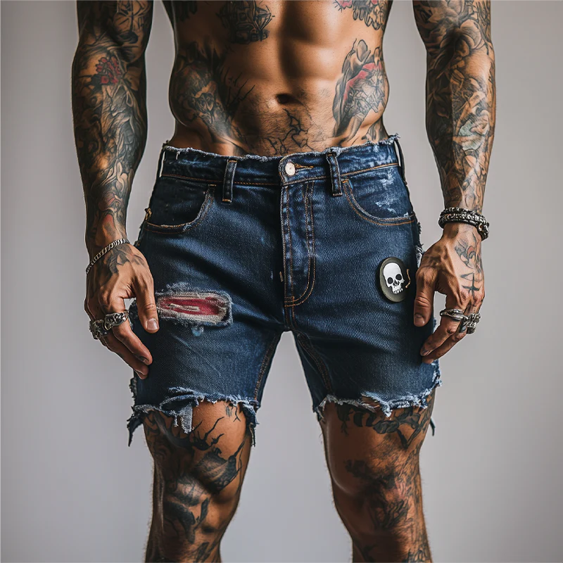 Gabriel | Men'S Skull Ripped Denim Shorts - Image 4