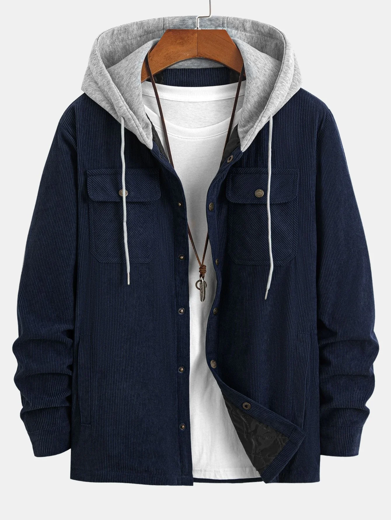Gabriel | Quilted Lined Corduroy Hooded Coat - Image 12