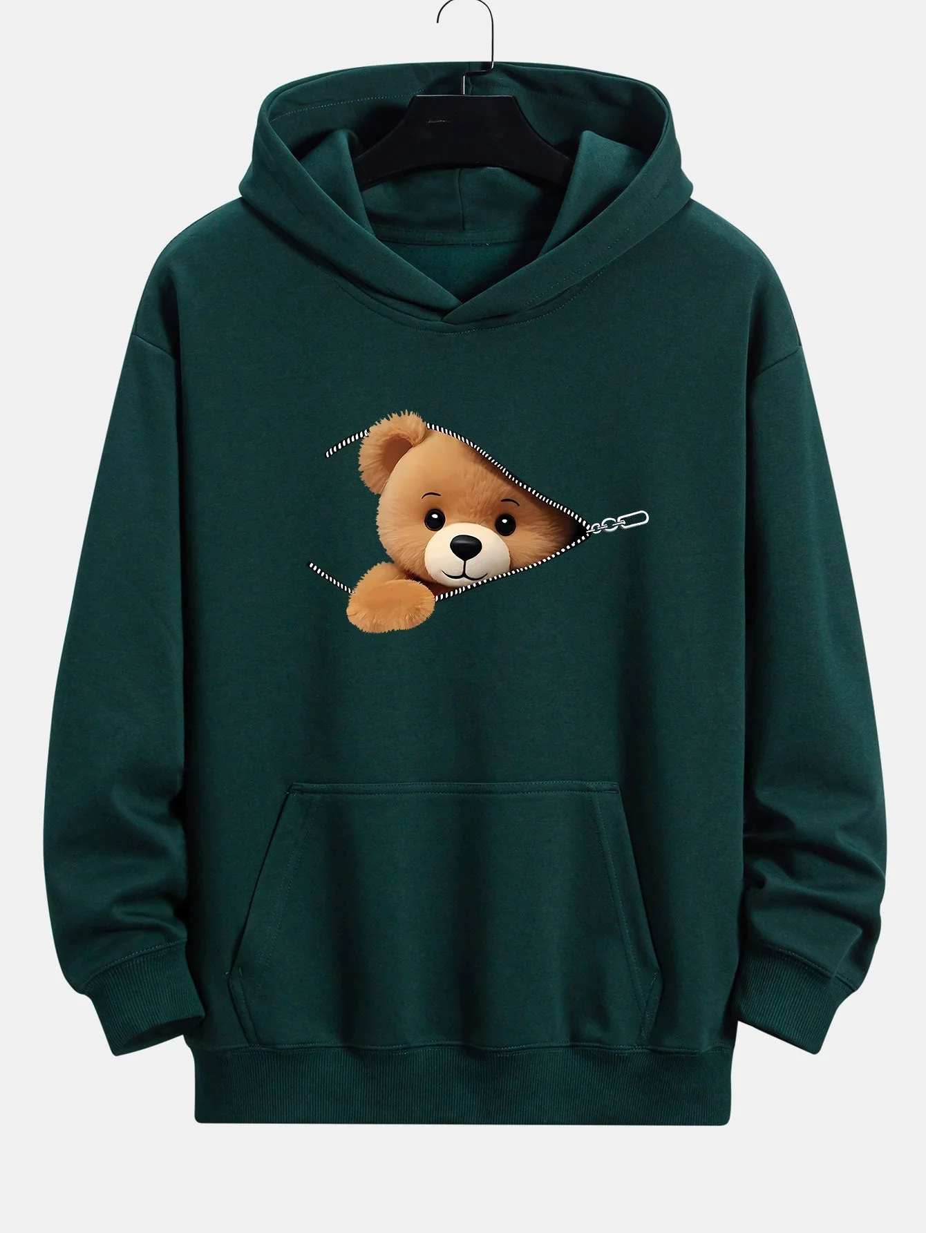 Gareth | Zipper Bear Print Relax Fit Hoodie - Image 2