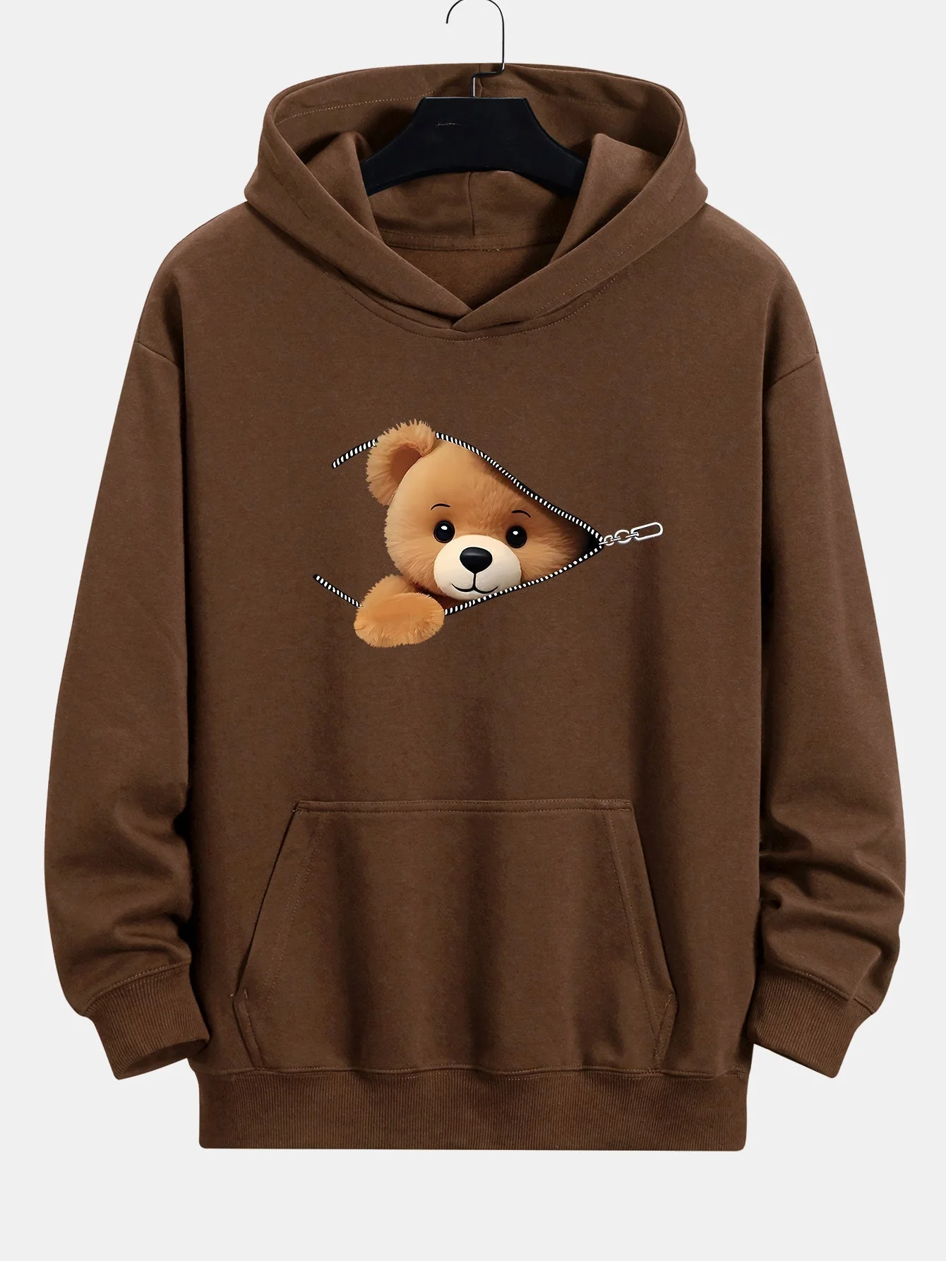 Gareth | Zipper Bear Print Relax Fit Hoodie - Image 3
