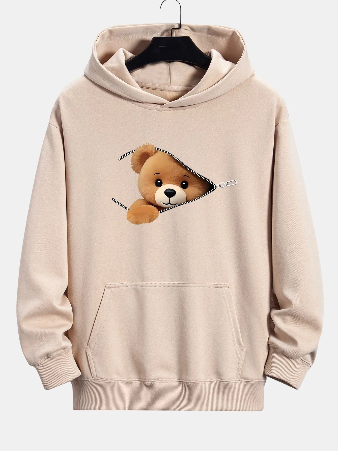 Gareth | Zipper Bear Print Relax Fit Hoodie - Image 4