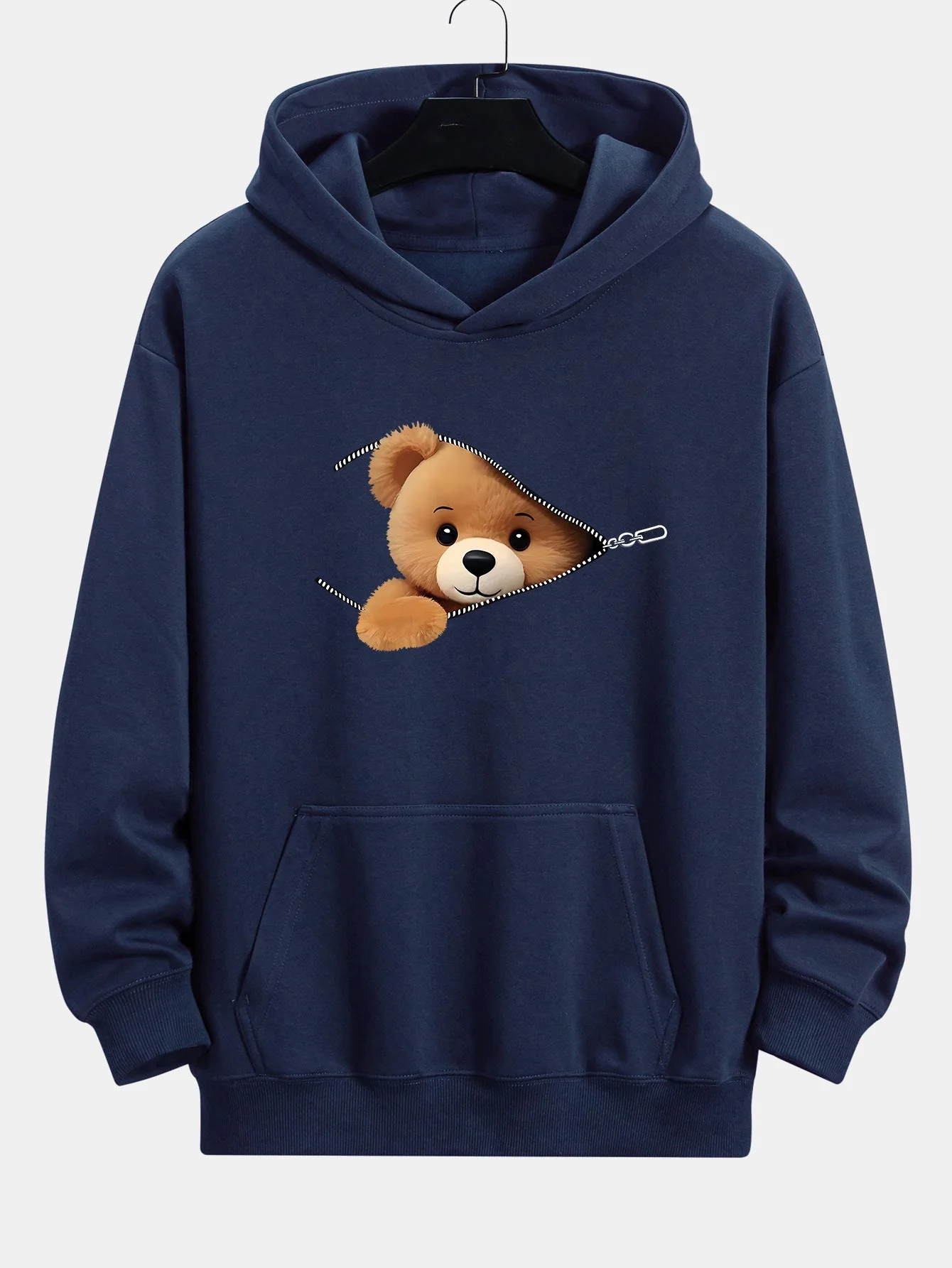 Gareth | Zipper Bear Print Relax Fit Hoodie - Image 5