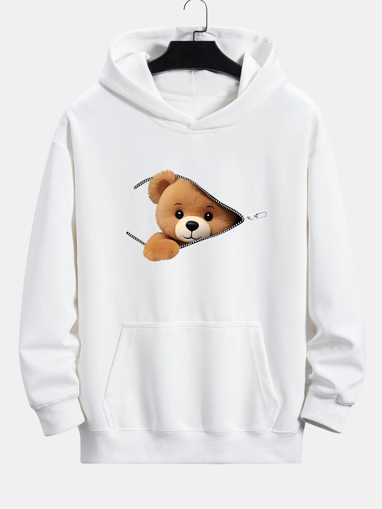 Gareth | Zipper Bear Print Relax Fit Hoodie - Image 6