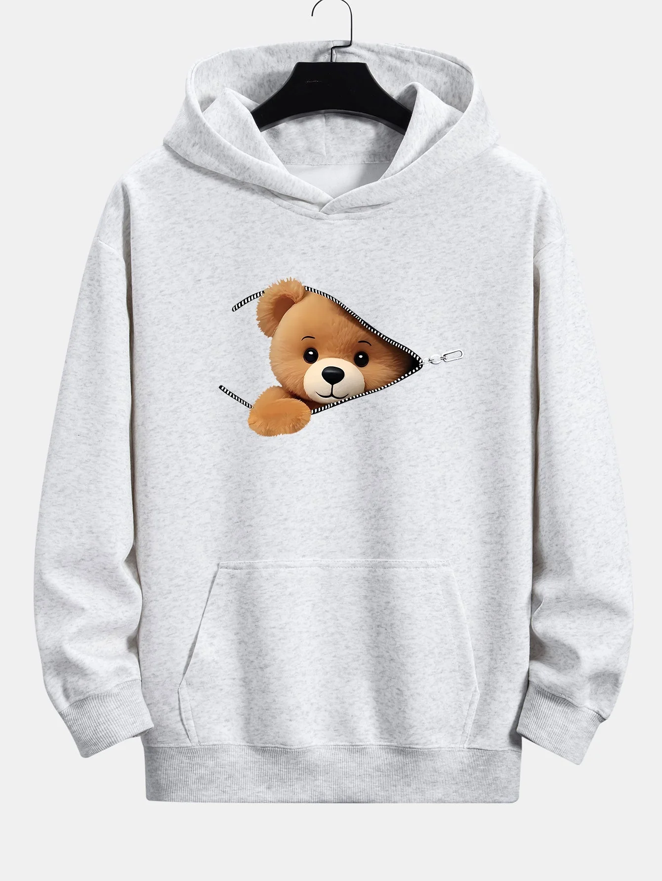 Gareth | Zipper Bear Print Relax Fit Hoodie - Image 8
