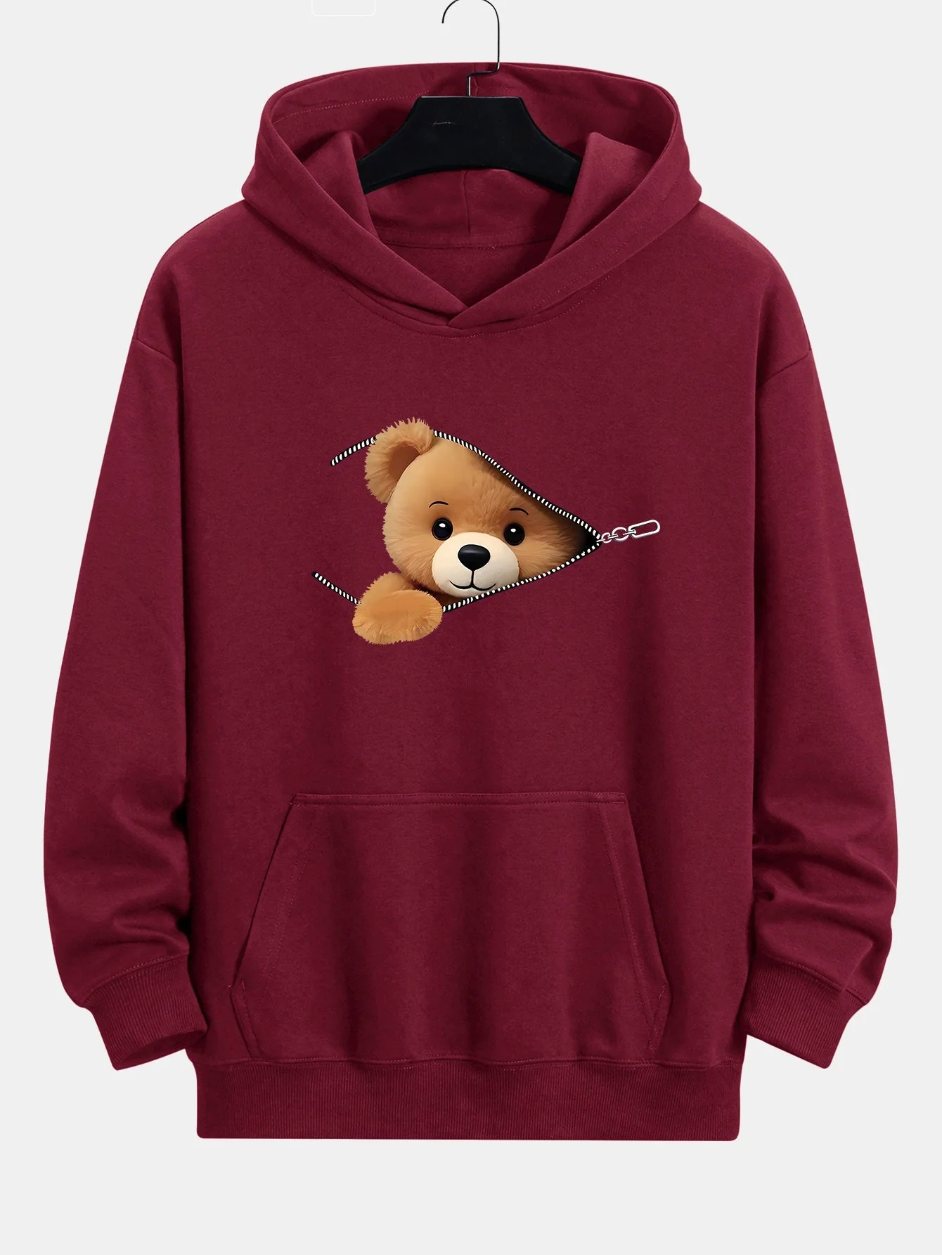 Gareth | Zipper Bear Print Relax Fit Hoodie - Image 9